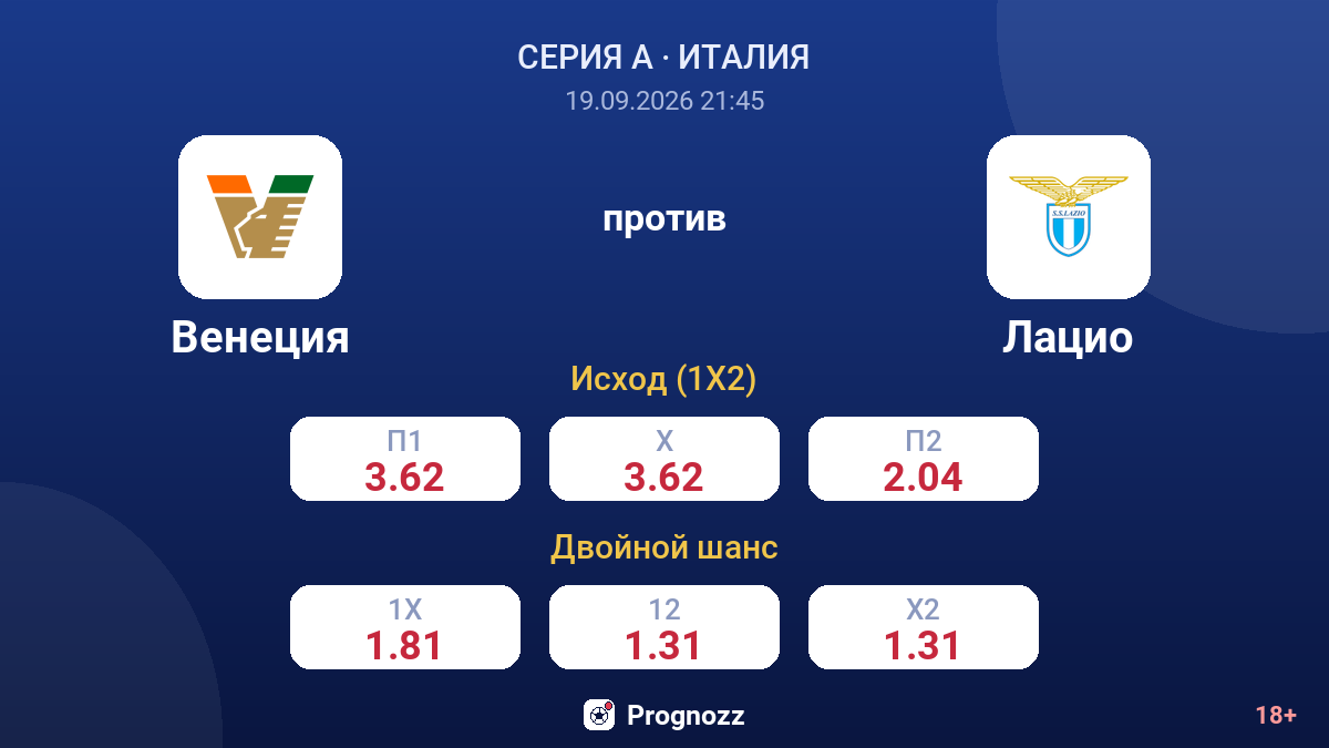 Венеция — Лацио — коэффициенты